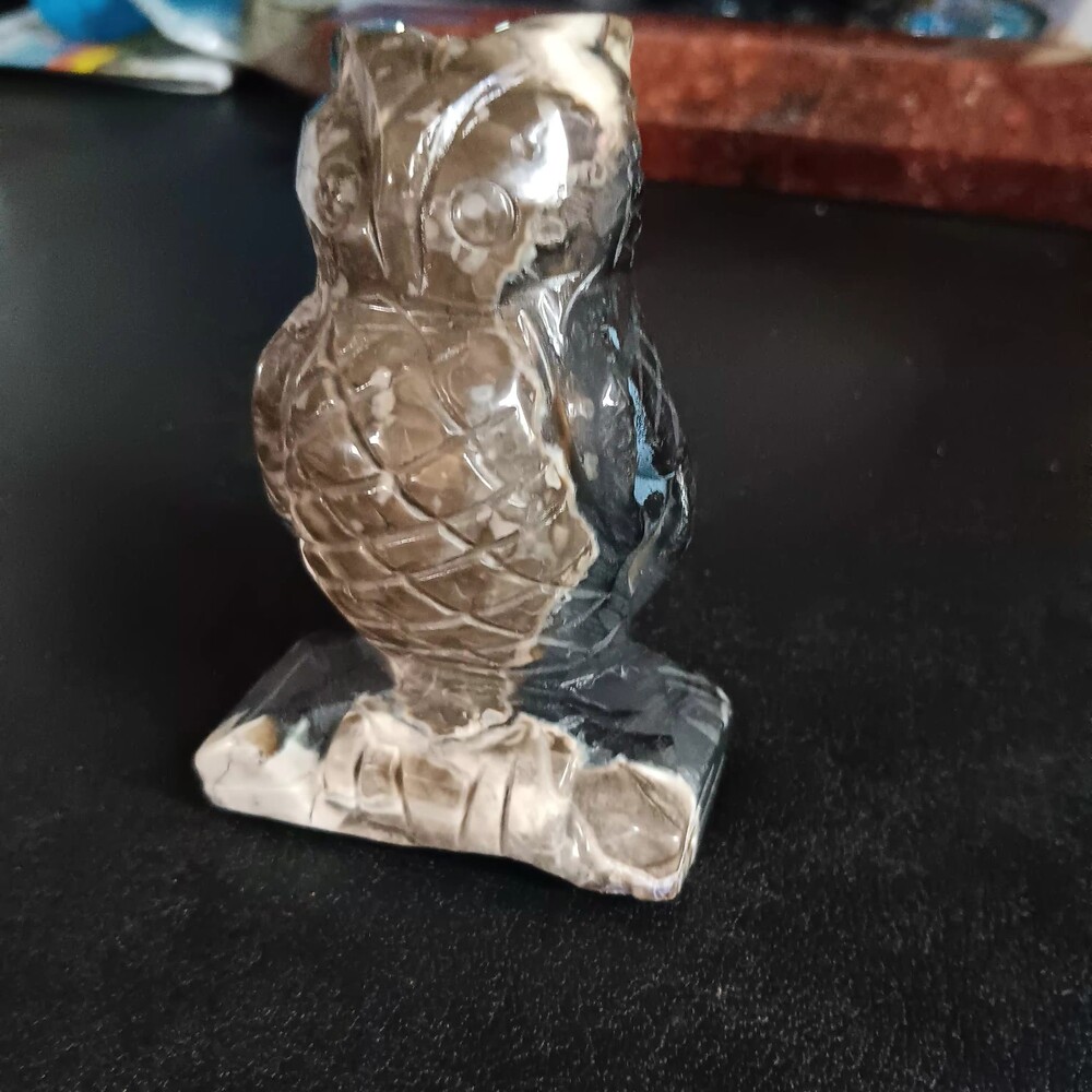 Volcano Agate Owl Stone Figurine Polished Home Decor Crystal